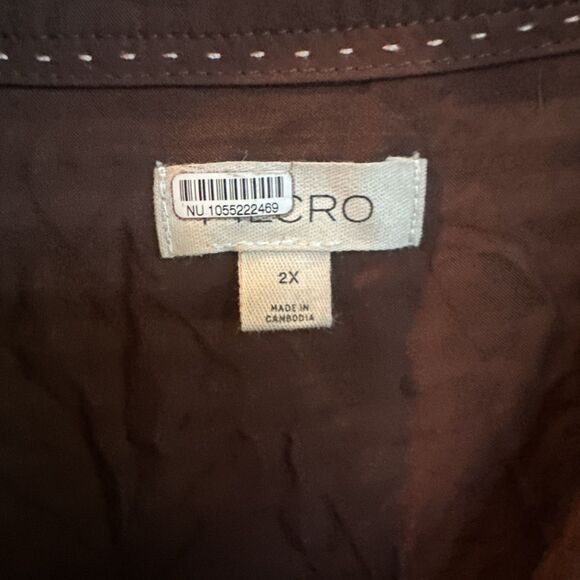 Anthropologie Forever that Girl Brown Velour Striped Long Sleeve ButtonUp  2X - Picture 4 of 9